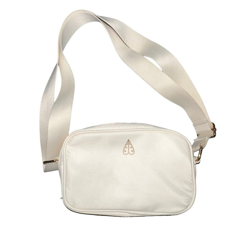 Biossance Ivory Satin Light‎ Cushioned Adjustable Crossbody Bag Small Gold Metal